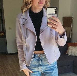 Suede Biker Moto Jacket - Lilac Purple